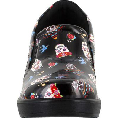 Easy WORKS by Easy Street Leeza Festive Skulls Women's Slip-Resistant Patent Slip-On Shoe, , large