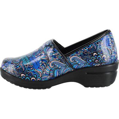 Easy WORKS by Easy Street Lyndee Blue Pop Women's Slip-Resistant Patent Slip-On Work Shoe, , large