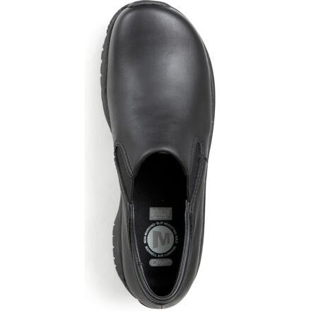 The Merrell Encore Moc Pro J66371 is a men s slip on style geared for hospitality applications where a higher closed back shoe design is desired