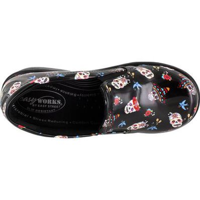 Easy WORKS by Easy Street Leeza Festive Skulls Women's Slip-Resistant Patent Slip-On Shoe, , large