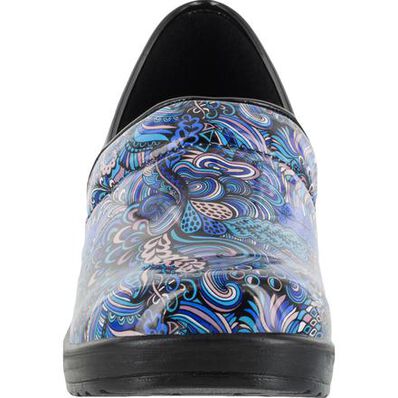Easy WORKS by Easy Street Lyndee Blue Pop Women's Slip-Resistant Patent Slip-On Work Shoe, , large