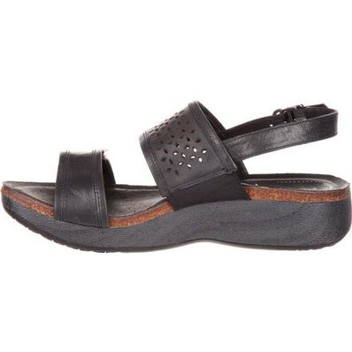 4EurSole Sprightly Women's Black Low Wedge Slingback Sandal, , large