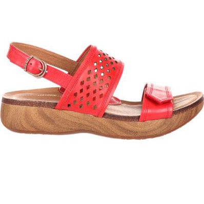 4EurSole Sprightly Women's Red Leather Low Wedge Slingback Sandal, , large