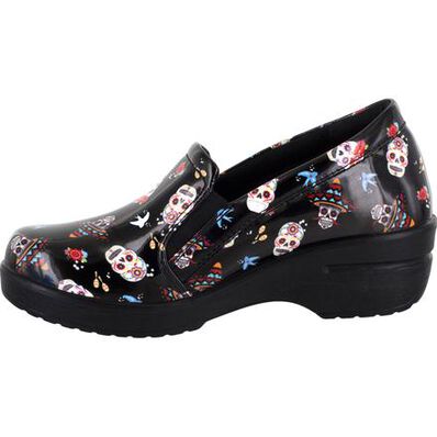 Easy WORKS by Easy Street Leeza Festive Skulls Women's Slip-Resistant Patent Slip-On Shoe, , large