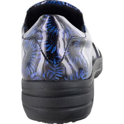 Easy WORKS by Easy Street Bind Women's Navy Midnight Sunflowers Patent Leather Slip-Resistant Clog, , large