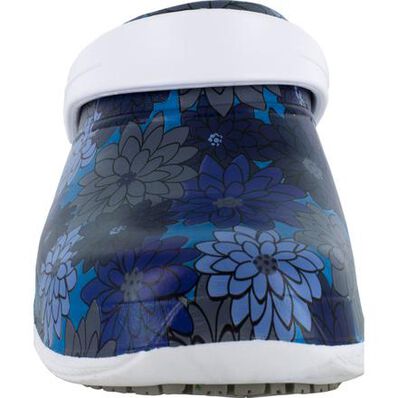 Easy WORKS by Easy Street Time Blue Flowers Women's Slip-Resistant Slip-on Clog, , large