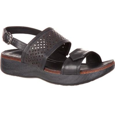 4EurSole Sprightly Women's Black Low Wedge Slingback Sandal, , large