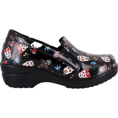 Easy WORKS by Easy Street Leeza Festive Skulls Women's Slip-Resistant Patent Slip-On Shoe, , large