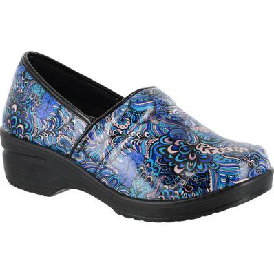 Easy WORKS by Easy Street Lyndee Blue Pop Women's Slip-Resistant Patent Slip-On Work Shoe, , large