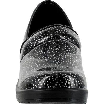 Easy WORKS by Easy Street Lyndee Black Raindrops Women's Slip-Resistant Patent Slip-On Work Shoe, , large