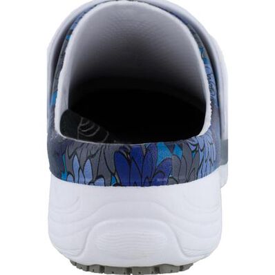Easy WORKS by Easy Street Time Blue Flowers Women's Slip-Resistant Slip-on Clog, , large
