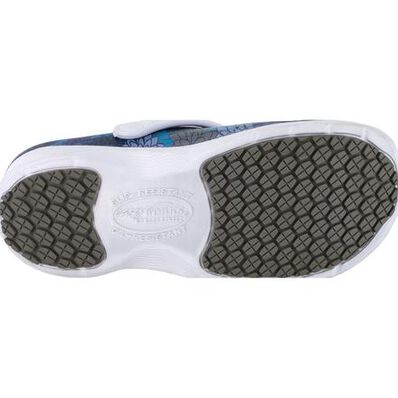 Easy WORKS by Easy Street Time Blue Flowers Women's Slip-Resistant Slip-on Clog, , large